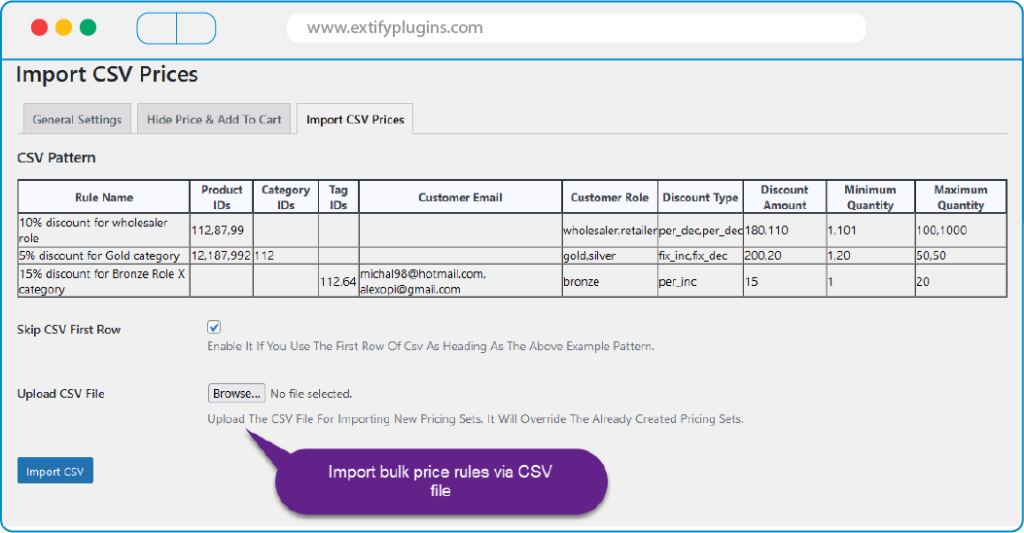 Import Prices Using CSV