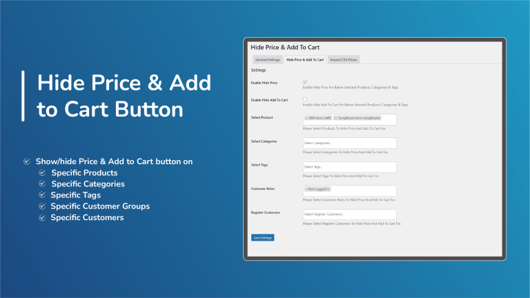 Hide Price and Add to Cart Button Settings for WooCommerce