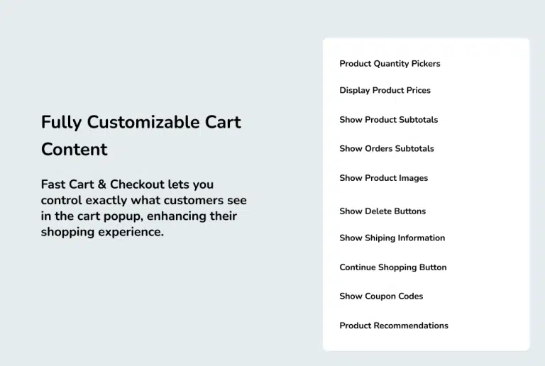 Choose Content to Display on Fast Cart for WooCommerce