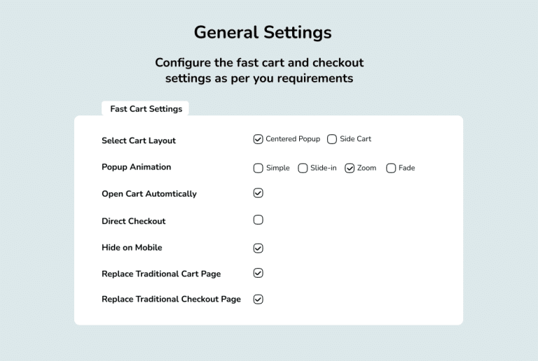 General SettingsGeneral Settings for Fast Cart & Checkout