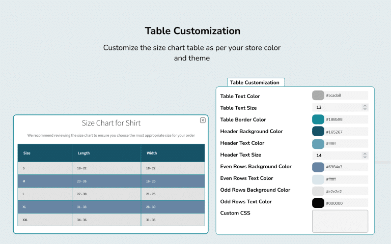 Customize WooCommerce Size Chart Table