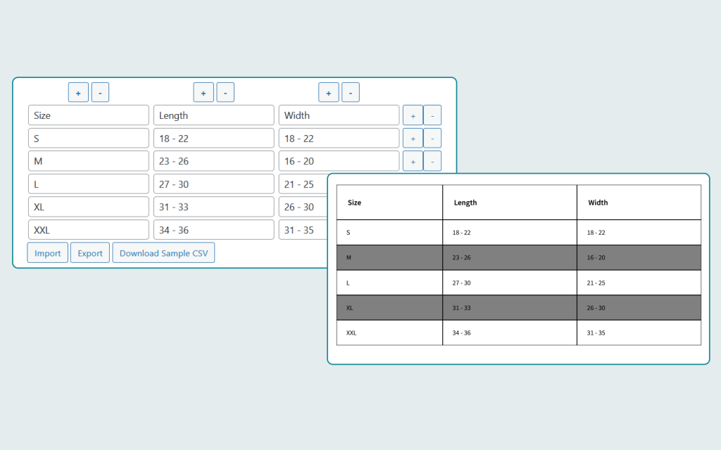 Add Multiple Rows and Columns in WooCommerce Size Chart