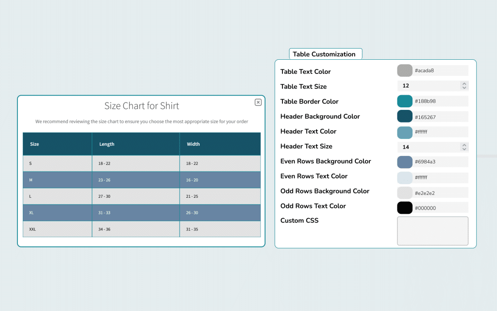 Fully Customizable Size Chart for WooCommerce