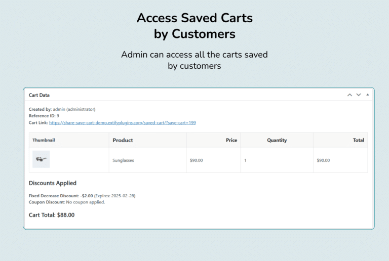 Access Saved Cart by Customers