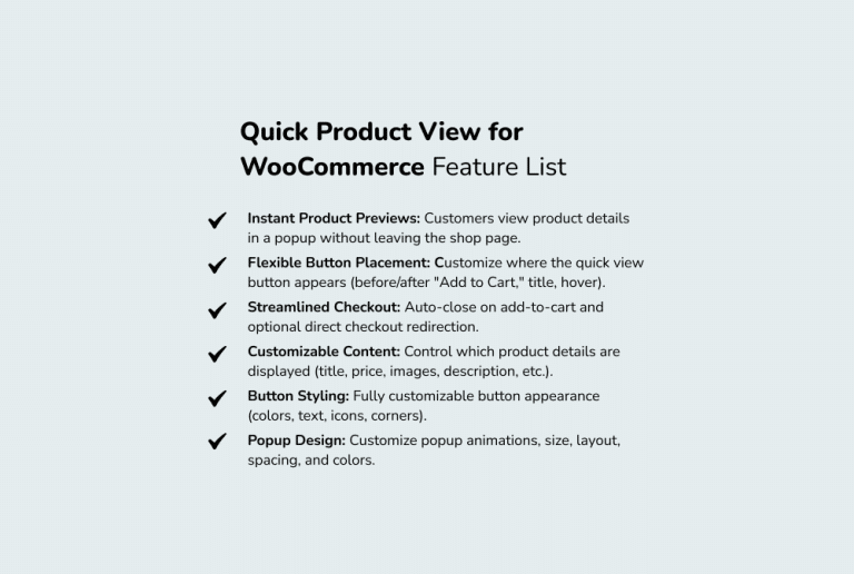 Quick Product View for WooCommerce Feature List