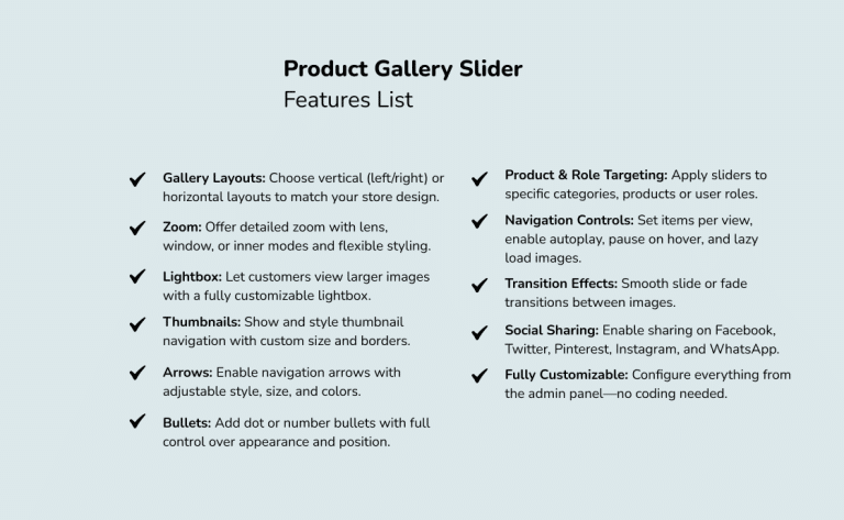 WooCommerce Gallery Slider Feature List