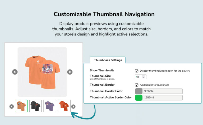 Thumbnails Settings for Gallery Slider WooCommerce
