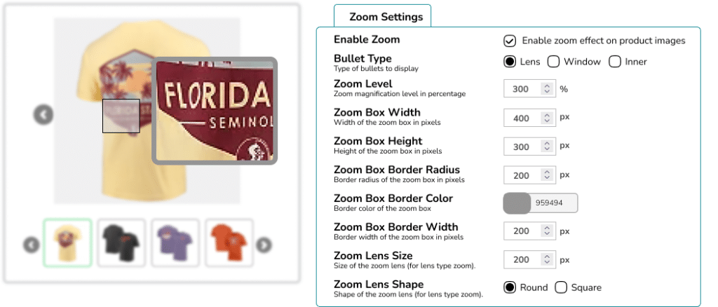 Zoom Settings for WooCommerce Gallery Slider