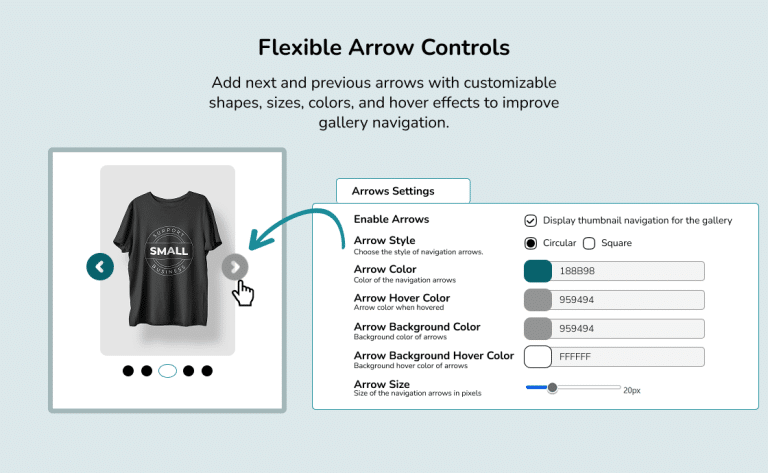 Arrows Settings for Gallery Slider WooCommerce