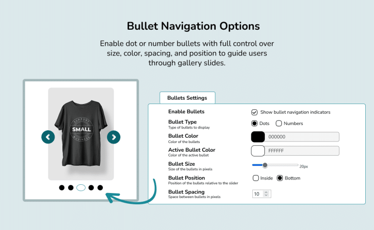 Bullets Settings for Gallery Slider WooCommerce