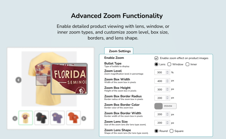 Zoom Option for Gallery Slider WooCommerce