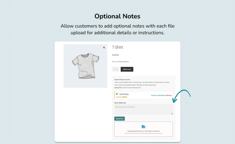 Add Notes to File Upload WooCommerce