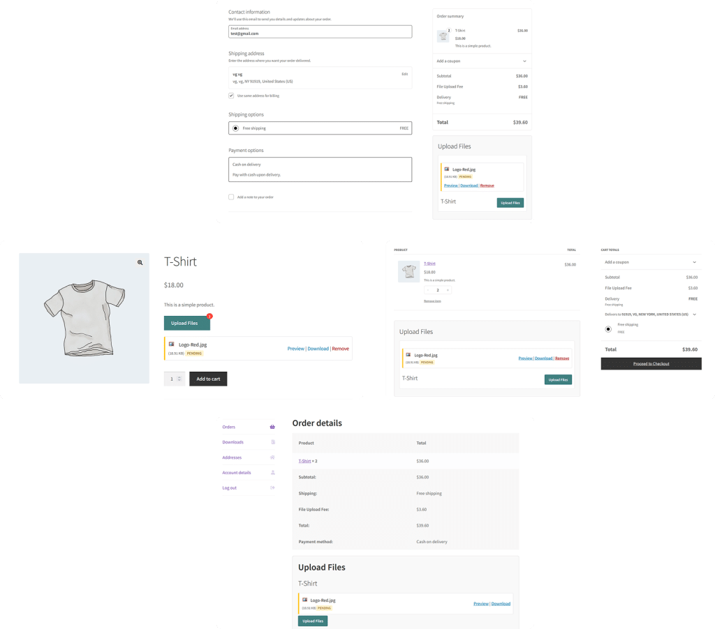 Display on Product, Cart, Checkout & Order Pages