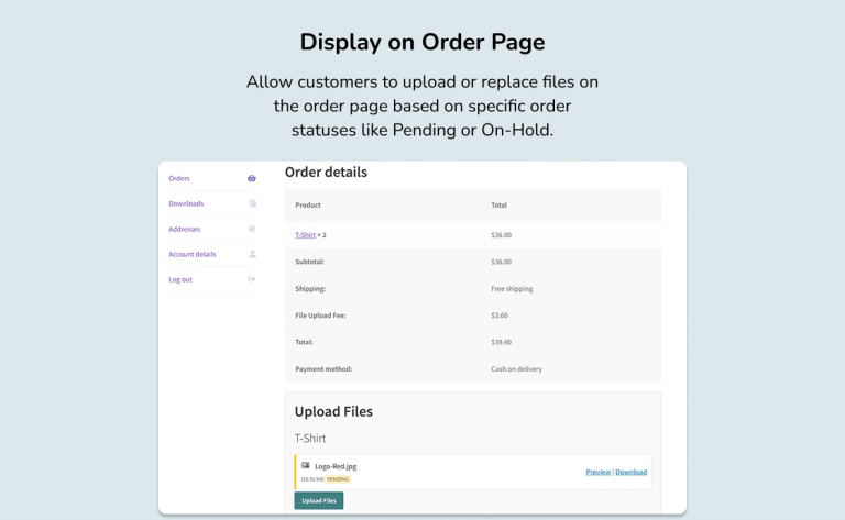 Display on Order Page
