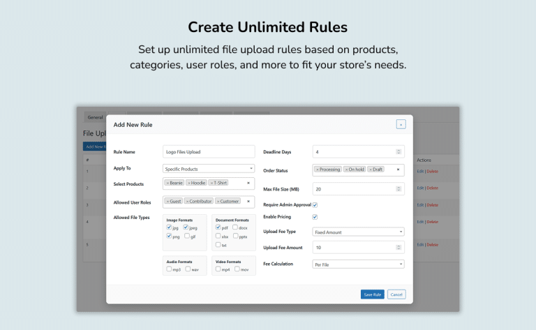 Create Unlimited Rules for WooCommerce File Upload