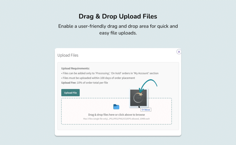 Drag and Drop Option for Upload Files WooCommerce